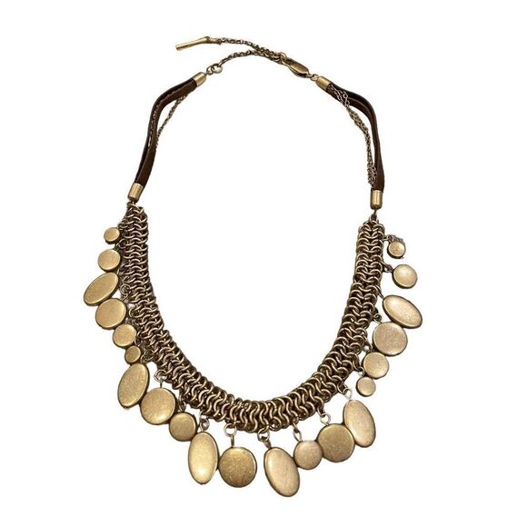 KENNETH COLE Gold Tone multiChain bib‎ necklace, gold drops boho - Picture 1 of 4